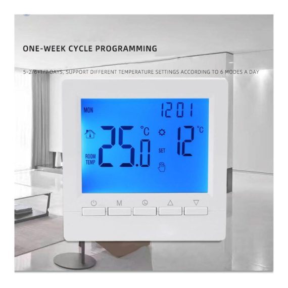 Digitaler Raumthermostat für Fußbodenheizung – Effiziente Raumheizung mit LCD-Display programmierbar 5/2 Wochen elektrischer Thermostat