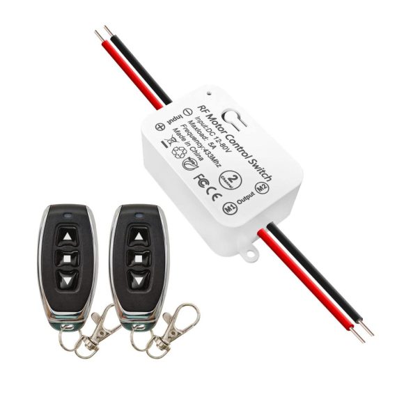 Garagentor-Zubehör Funk DC Motor Fernbedienungsschalter mit 2 Sendern 12V-80V 5A Relais Empfänger Controller für Motorsteuerung - Vorwärts und Rückwärtsbewegung inklusive