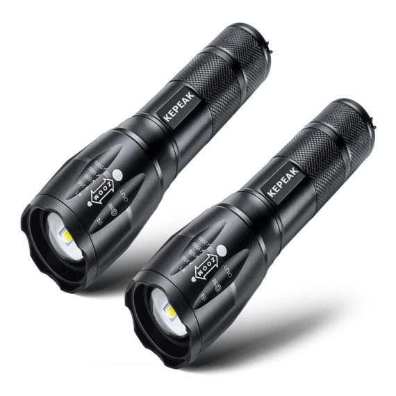 1000 Lumen LED Taschenlampen Set - Wasserdichte Zoombare Campinglichter mit 5 Lichtmodi - Batteriebetrieben Ideal für Outdoor Wandern Notfall - Kompakte Handleuchten 2 Stück