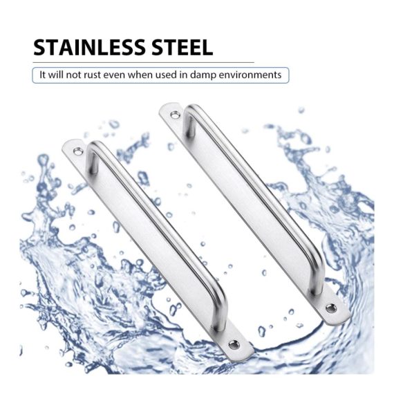 Edelstahl Türknöpfe Set – 2 Stück Push-Pull Türgriffe für Küche Badezimmer Schrank Garage Schuppen Scheune – Metallplatten inklusive (16 x 19 cm