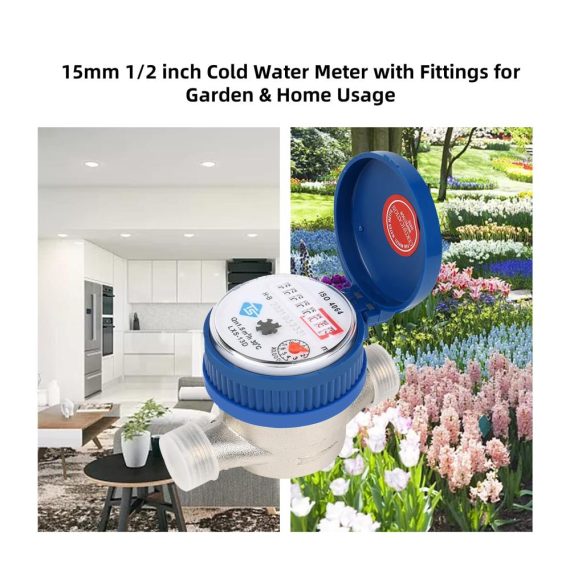 Feuchtigkeitsmessgeräte Kalt Wasserzähler 15mm - Garten & Haushalt Zapfhahnzähler mit Armaturen und Schutzabdeckung - Mindestablesung 0.0001 für präzise Wasserüberwachung im Familienbereich
