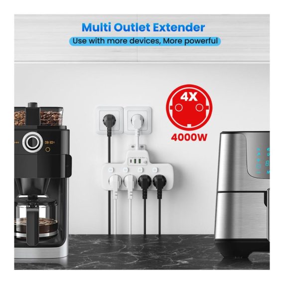 4-fach Steckdosenleiste mit USB C einzeln schaltbar wandmontiert - Weiß