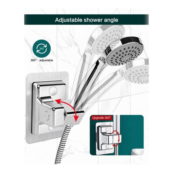 360° verstellbarer Duschkopfhalter ohne Bohren - Universelle Wandhalterung für Handbrausen mit starker Paste ABS-Kunststoff (Silber