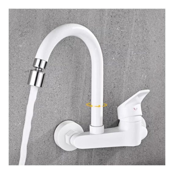 360° Schwenkbarer Weißer Küchen-Wandarmatur Wasserhahn mit Touch-Funktion Hochwertige Messing Spülarmatur für die Küche