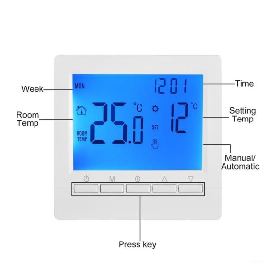 Digitaler Raumthermostat für Fußbodenheizung – Effiziente Raumheizung mit LCD-Display programmierbar 5/2 Wochen elektrischer Thermostat