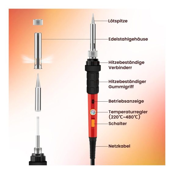 Löt- und Entlöt-Kits KAIWEETS KETS01 Elektronik Lötkolben Set mit einstellbarer Temperatur (220~480℃) Holzgravur Brandmalerei Lötzinn Entlötpumpe Lötpaste 5 Lötspitzen Halter Schwamm Pinzette