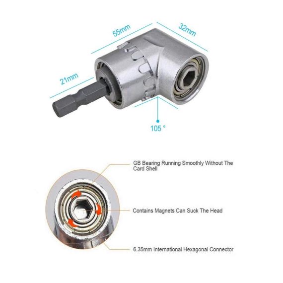 105° Winkelschrauber Vorsatz Flexibler Bithalter 3x Magnetische Bohrer Verlängerung 3x Stecknuss Adapter – 1pcs Hex-shank Bohrmaschine Verlängerung ideale Werkzeugset für präzise Bohr- und Schraubarbeiten