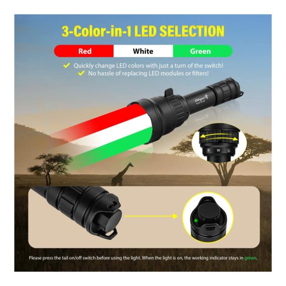 Taktische 3-Farb-1-Zoom-Taschenlampe KL62Plus für die Jagd mit Montage Intensitätskontrolle – Ideal für Hog Coyote Varmint
