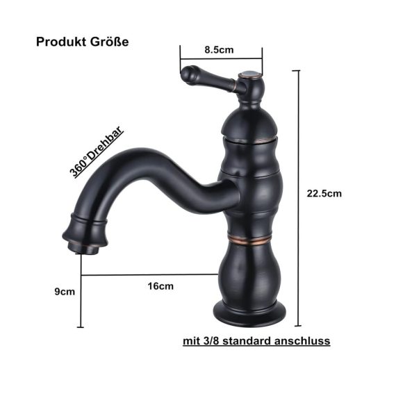 360° Schwenkbare Retro Schwarz Badarmatur - Touch-On-Wasserhahn aus Messing für Badezimmer