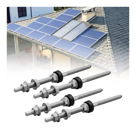 Edelstahl Holzschrauben M10x200mm/250mm - Höhenverstellbare Stockschrauben für PV Anlagen Montage auf Gebäudedächern (4/6 Stück