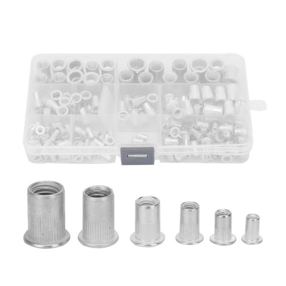 165-teiliges Aluminium-Nietmutter-Einsatzmutter-Set Flachkopf-Gewinde-Nietmuttern für Sortiment Nietzangen-Einsatz & mehr