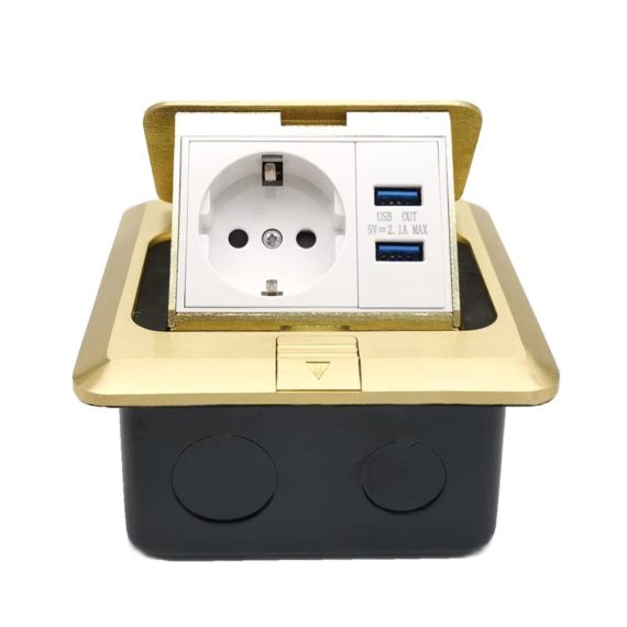 2-Fach Versenkbare Steckdose mit USB Hafen Gold - Ideal für Boden Tisch und Arbeitsplatten in Restaurantküchen