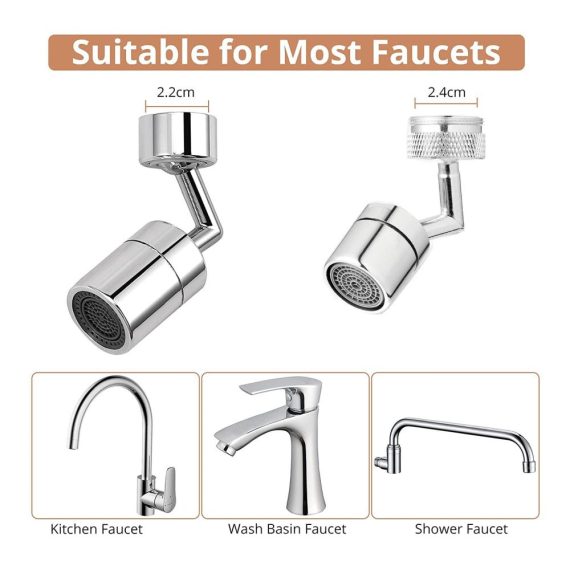 720° Universal Strahlregler 2 Stück - Drehbarer Luftsprudler für Wasserhahn mit 22mm Innengewinde und 24mm Außengewinde in Küche/Bad