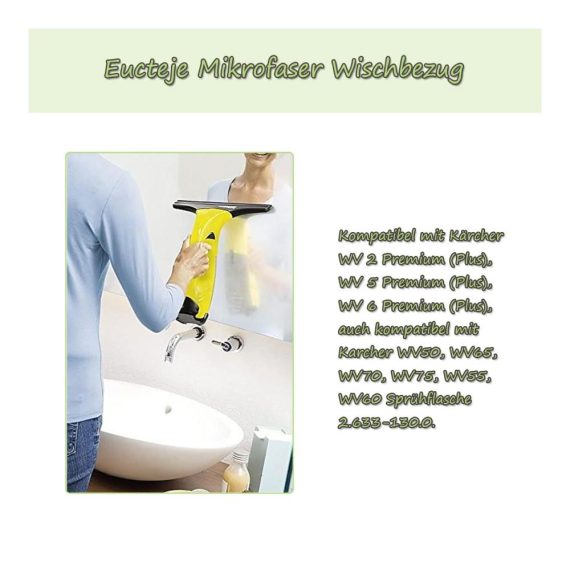Fenstersauger Eucteje 4er Set mit Mikrofaser-Wischbezügen für Kärcher WV - Inklusive Sprühflaschen Klettverschluss Kompatibel mit WV 5 Premium WV 2 Premium WV 5 Plus WV 2 Plus - Perfektes Indoor und Outdoor Zubehör (2.633-130.0 Er