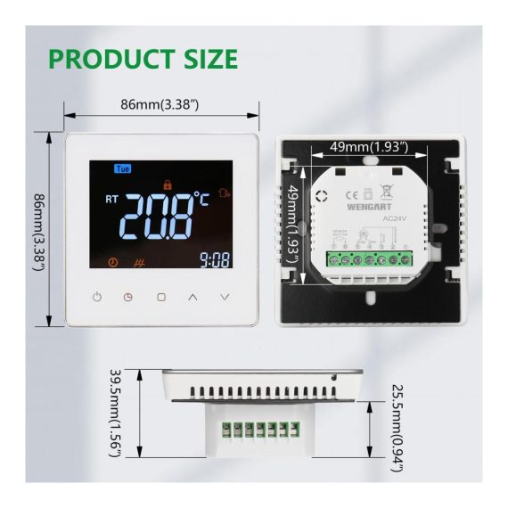 24V Digitaler Thermostat für Fußbodenheizung - Programmierbare Steuerung farbenfrohes Display Innenbereich geeignet