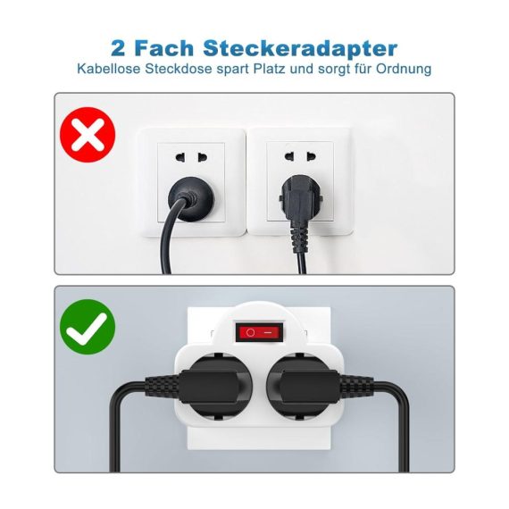 2-in-1 Mehrfachstecker mit Schalter für Büro und Zuhause - Weiß