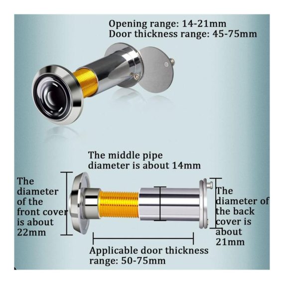 Türspion mit 220° Weitwinkel schwenkbarer Sichtschutzabdeckung aus Kupfer - 14mm Durchmesser | Sicherer Blickschutz für Türen 45-75 mm Dicke