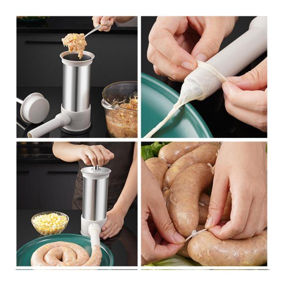 Edelstahl Handtuchständer mit 4 verschiedenen Größen Füllrohren - 2024 Neue Wurstmaschine für die Küche zu Hause - Homemade Sausage Maker für köstliche Würstchen