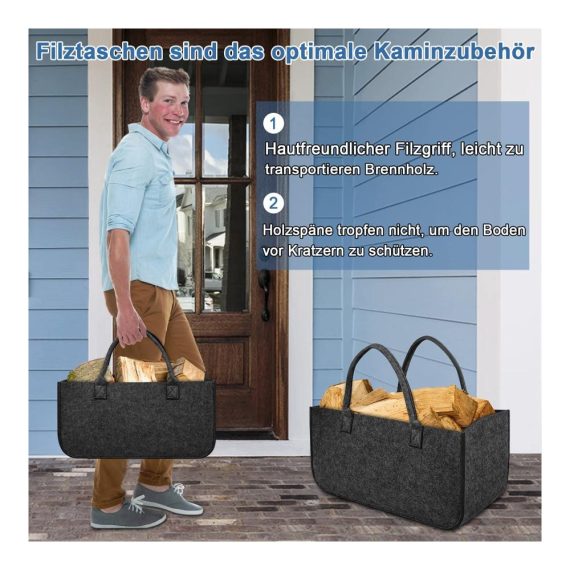 Holzkörbe Brennholz Tasche 2 Stück - Filz Tragetasche 30 kg Kapazität - Robuste Multifunktionshandtasche für Einkäufe und Transport