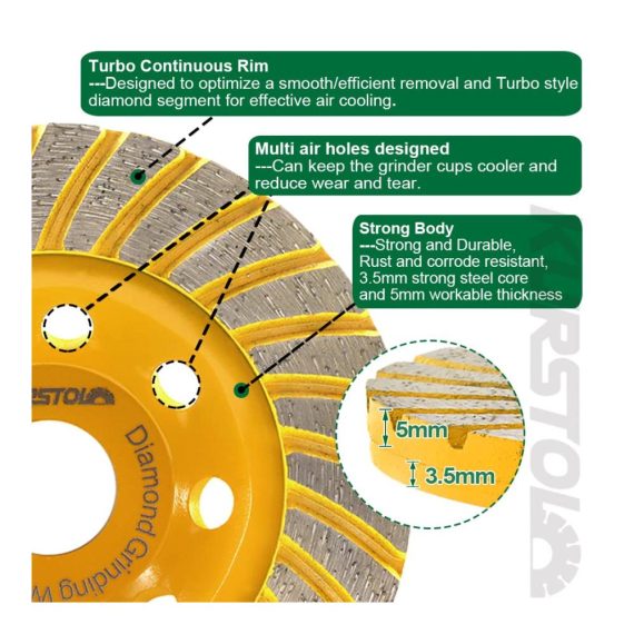 Diamant-Trennscheibe 115mm für Winkelschleifer – Turbo-Reihen-Schleifscheibe für Beton Marmor Granit – Topfrad zum Schneiden Schleifen Glätten Formen – 7/8-5/8 Dorn – Profi-Qualität für Mauerwerk und Ziegel