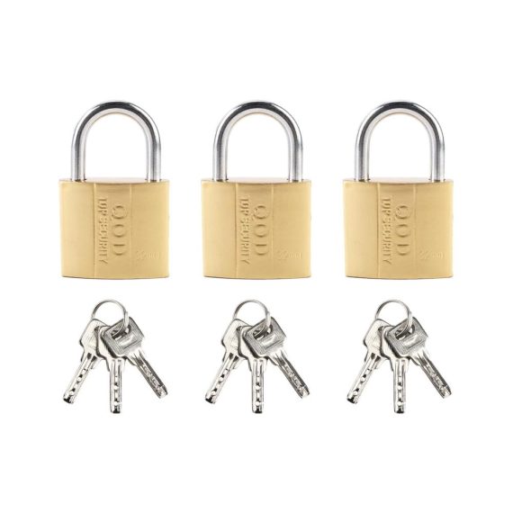 Vorhängeschlösser-Set (30 mm 3 Stück) mit Schlüsseln für Koffer Reisetaschen Schränke - Messing Vorhängeschloss-Kit