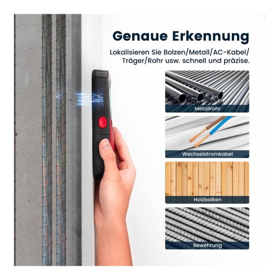 KAIWEETS KES01 Wand Scanner Präzises Feuchtigkeitsmessgerät & Ortungsgerät für Holzbalken Metallrohre & AC-Stromleitungen - Optimale Bohrpositionsermittlung