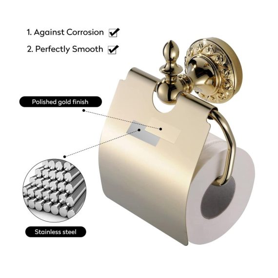 Hochwertiger Wandtoilettenpapierhalter mit goldenen Handtuchringen und praktischer Ablage – stilvolles Design aus Messing