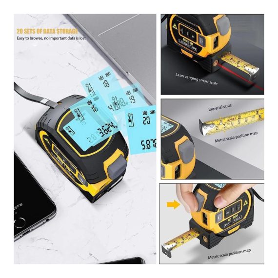 3-in-1 Infrarot-Laserband Messwerkzeug mit LCD-Display - Präzise Maßbänder für Messbereich Volumen und Entfernungen