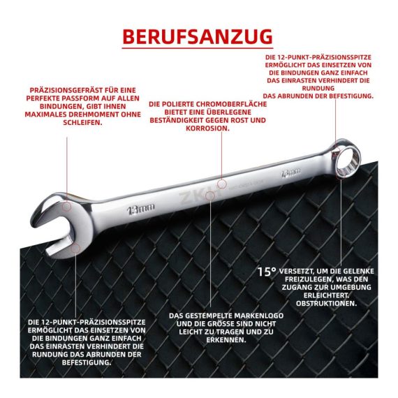 14-teiliger Ratschen-Doppelmaulschlüssel-Satz aus Chrom-Vanadium-Stahl für Auto und Bauwesen - Schmutz- und rostfest inklusive Aufbewahrungstasche