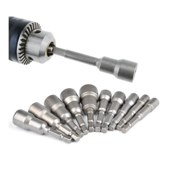 10-teiliges TIMESETL Bit-Treiberaufsatz-Set | Magnetischer Bitsatz für 1/4-Zoll Sechskant | Sechskant-Steckschlüsseladapter für 6-15mm | Präzises Stecknussadapter-Werkzeug