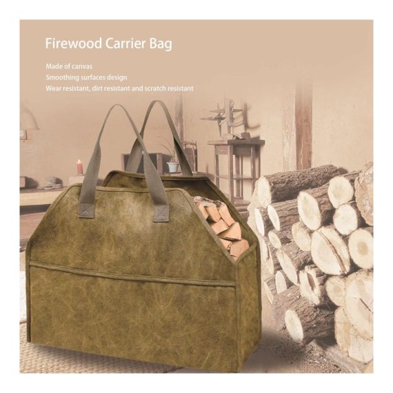 Brennholz Tragetasche aus Canvas - Praktischer Holzkorb für Outdoor Camping & Kaminholzofen - Kratzfeste Aufbewahrungstasche mit Halter für Holz Zubehör