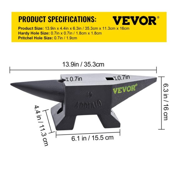 Holzhämmer 10kg Schmiedeamboss aus 55HRC Stahl - Amboss 355x110mm für Metallbearbeitung Abflachen Schmieden und Formen - Schmiedewerkzeug mit 22 LBS Cast Iron Anvil - Schwarz & Grau