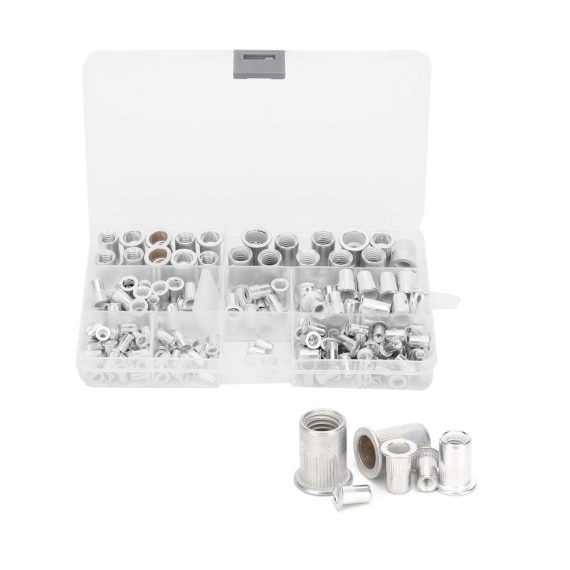 165-teiliges Aluminium-Nietmutter-Einsatzmutter-Set Flachkopf-Gewinde-Nietmuttern für Sortiment Nietzangen-Einsatz & mehr