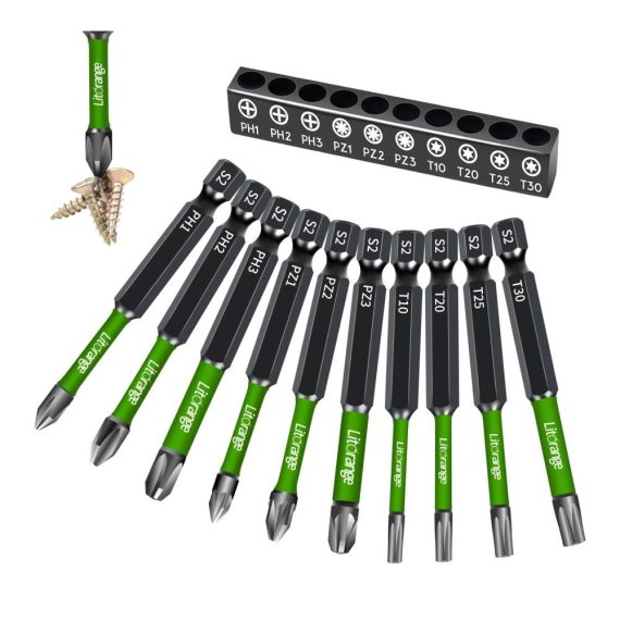 10-teiliges Schraubendreher Bit Set 70mm - Starke Magnetkraft 1/4 Sechskantschaft Phosphid Schwarz Beschichtung - Ideal für Schlagschrauber - Hochwertige Bitsätze