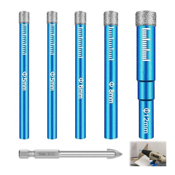 Natürlich wie wäre es mit diesem Präzises Bohren mit 6-teiligem Diamantbohrer Set für Fliesen Glas Keramik Porzellan Mauerwerk Marmor & Granit - Inklusive 5/6/8/12mm Fliesenbohrkronen in Blau für Feinsteinzeug