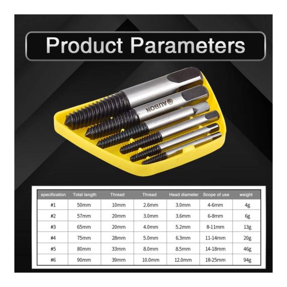 Gewindebohrer-Auszieher-Set | KATUR-Werkzeug für beschädigte Schrauben | 6-teiliges Extraktoren-Bohrer-Führungsset | Defekte Schraubenentferner für Schraubenbolzen | Professionelles Schraubenentfernungs-Werkzeug