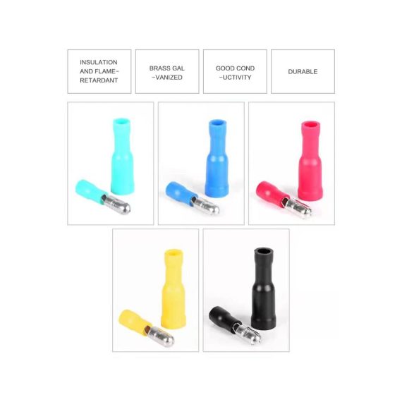 100x Rundstecker Kabelschuhe & Kits - Isolierte PVC Quetschverbinder (05-15 mm²) für Kfz-Elektronik