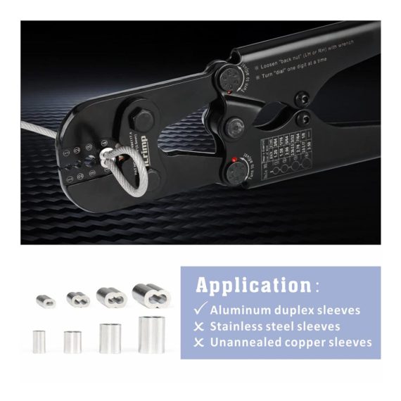 iCrimp IWS-1608M-C Crimpzange | Multi-Durchmesser Crimpwerkzeug für Drahtseile und Drahtseilhülsen | Integrierter Abschneider | 1.19mm bis 3.18mm Bereich | Professionelle Crimpzange