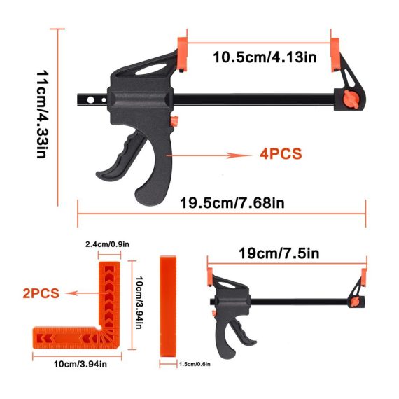 6 Stück Winkelspanner Set - Rechtwinklig Clip Positionierungsquadrate 90 Grad 4 Zoll F-förmige Stangenklemmen für Holzbearbeitung und DIY-Projekte