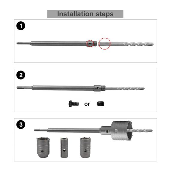 Professioneller SDS Plus Bohrer mit 330mm Verlängerung für Beton- und Steinwandbohrungen - Hohl- und Stanzbohrer-Set mit 30mm 40mm 50mm Beton Expansion Bohrkronen