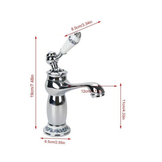 Antike Retro Messing Mischbatterie - Exklusive Vintage Porzellan Wasserhahn für Bad und Küche Einhebelmischer Armatur in Silber