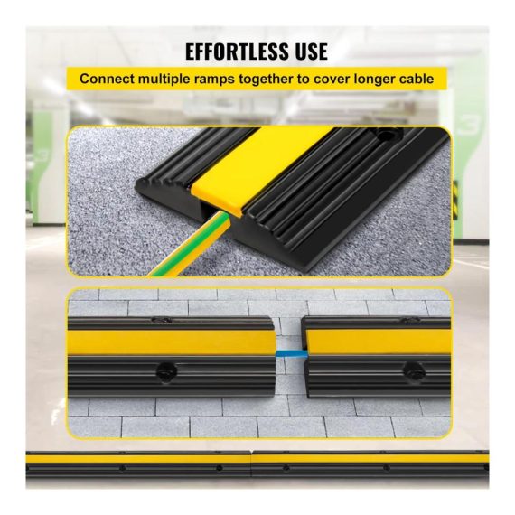 1-Kanal Kabelbrücke – Bodenabdeckungen 4 Stück Kabelschutzmatte Überfahrschutz aus Gummi für Parkplätze und Lagerhäuser – Modulares Design 100 x 15 x 25 cm Schwarz