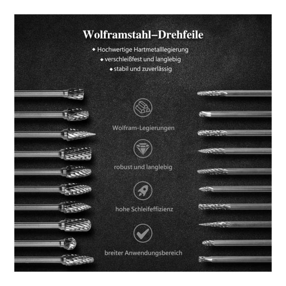 Hartmetall Fräser Set 20pcs – Hochwertige Metallfräser für Dremel DIY-Holzbearbeitung Schnitzen Metallpolieren Gravieren und Bohren – 1/8 Schaft Fräsbohrer für Die Grinder Bits Rotary Tool
