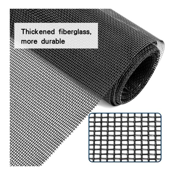 Fliegengittertüren & Rollware - Extra Starkes 120 x 250 cm Fliegennetz aus schwarzer Fiberglas-Meterware für Fenster und Türen. Zuschneidbar als Ersatznetz für effektiven Insektenschutz