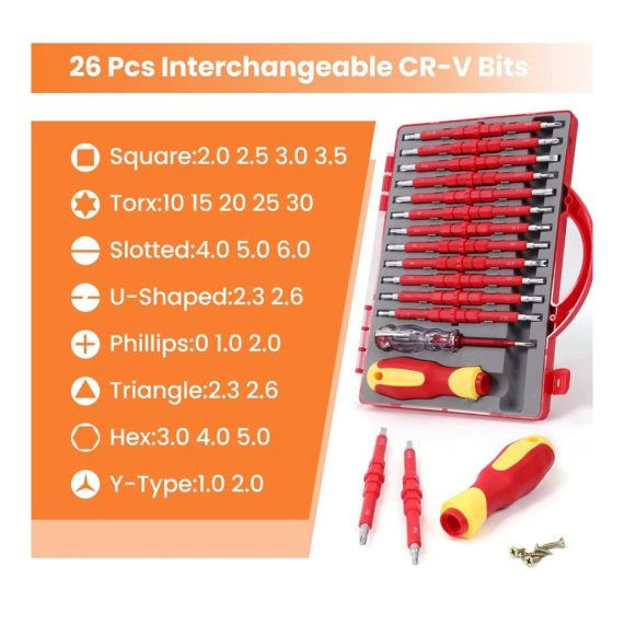26-teiliges Elektriker-Schraubendreher-Set – Isoliertes 1000-V-Profiset inklusive Koffer