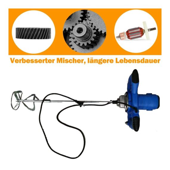 2600W Farb-Mörtelrührer mit 6-Gang-Getriebe und Ø120mm Rührquirl - Profi Rührwerk für Beton Zement und Mörtel Drehzahlregulierung M14-Gewinde - Handrührwerk für effizientes Zementmischen