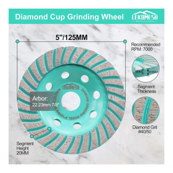 125mm Diamant-Trennscheibe mit Turbo-Segmenten für Beton Granit Marmor und Mauerwerk - Hochleistungs-Diamant Schleiftopf für präzises Betonschleifen