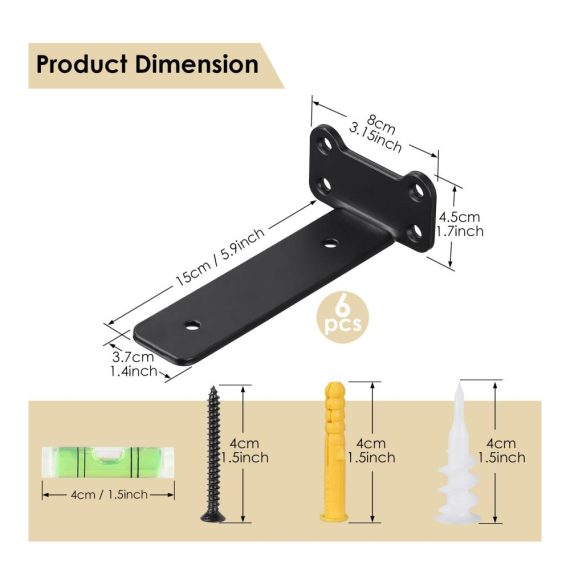 6er-Set Industrial Metal L Bracket - Schwebende Regalträger (6 Zoll) Strapazierfähige & Stabile Wandhalterungen für Küche Studie Bad - Schwerlast Regalstützen für Bücherregale