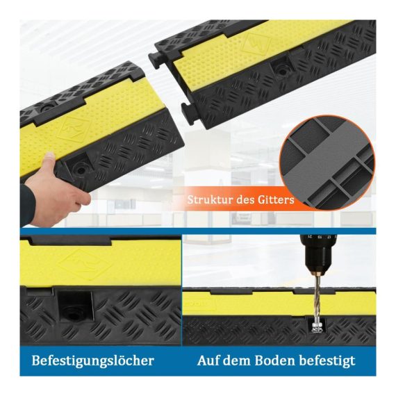 Bodenabdeckung 2-Kanal Kabelbrücke 100x25x5 cm - Überfahrschutz für Draußen - Gummikabelschutz bis 6614lbs - Kabelkanal & Protector