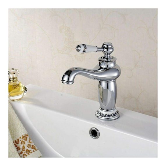 Antike Retro Messing Mischbatterie - Exklusive Vintage Porzellan Wasserhahn für Bad und Küche Einhebelmischer Armatur in Silber